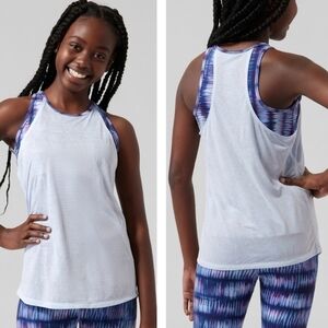 Athleta Girl Perfect Pair Tank   Shoreline Shibori Enchanted Blue Size XL/14
